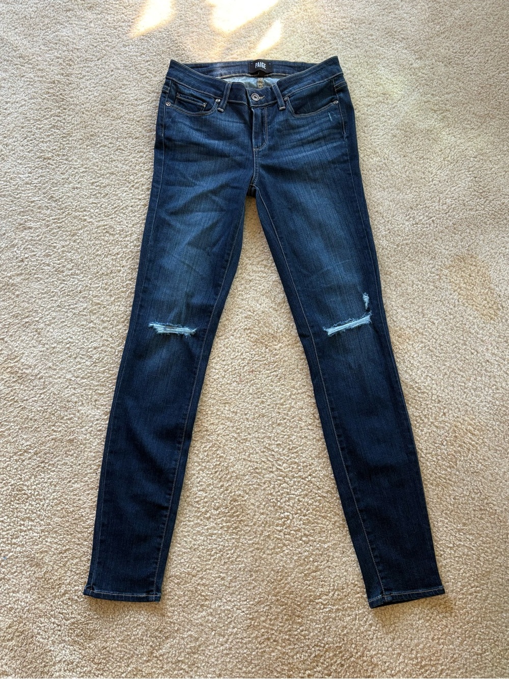 PAIGE Dark Blue Ripped Skinny Jeans for Women